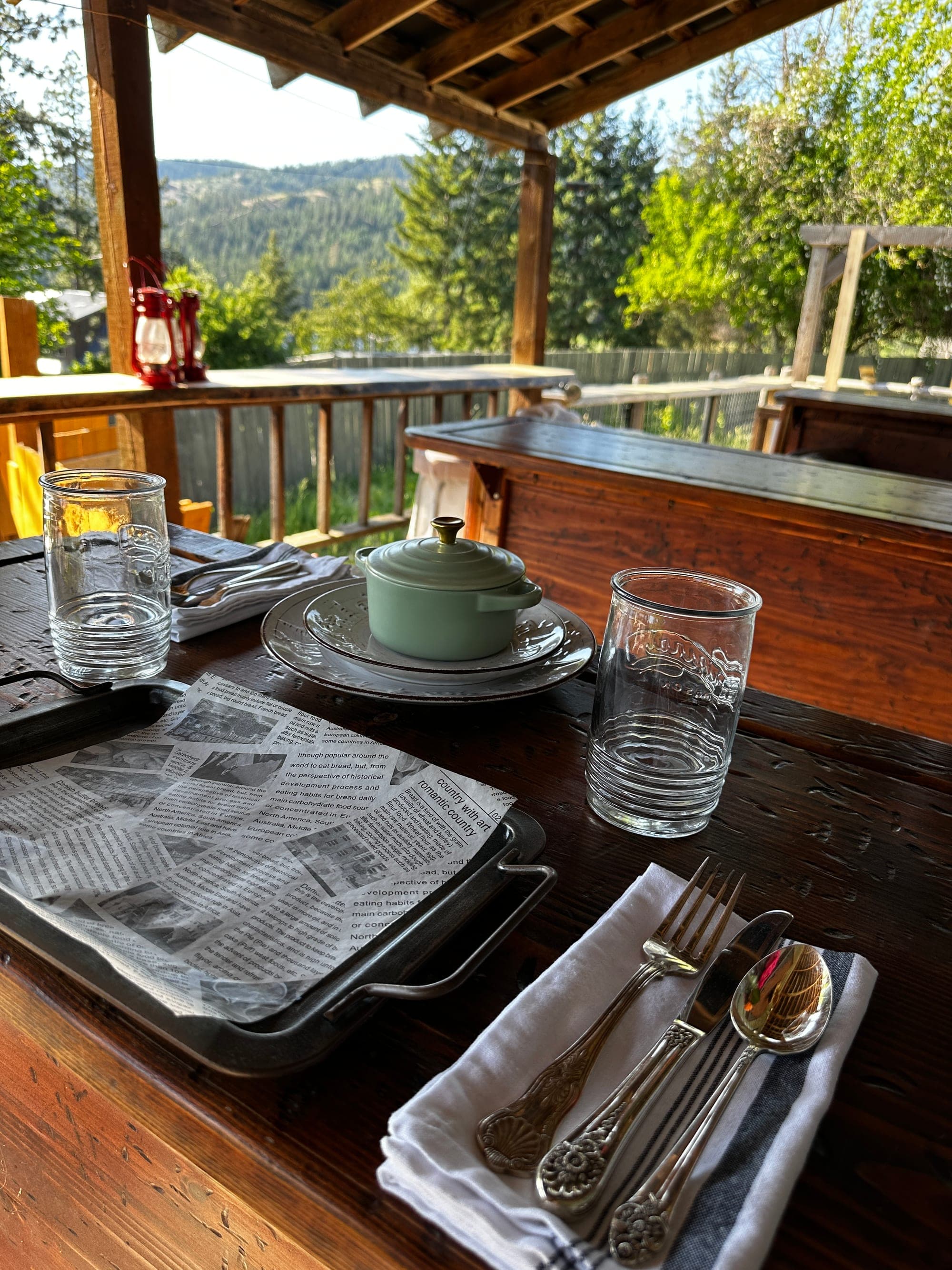 Red's Tavern dining room set for a private gathering with rustic timber beams and antelope mount at Watson's Lakefront Resort