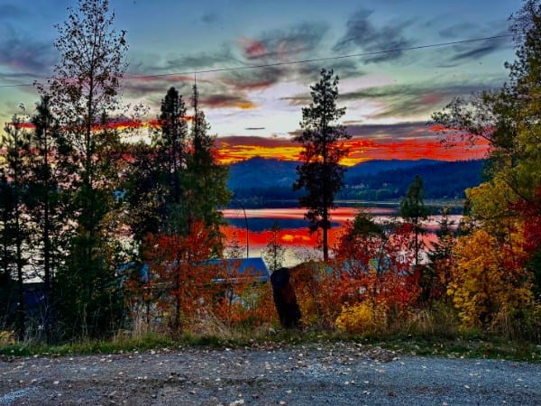 Autumn sunset over Rose Lake at Watson's Lakefront Resort in Cataldo, Idaho
